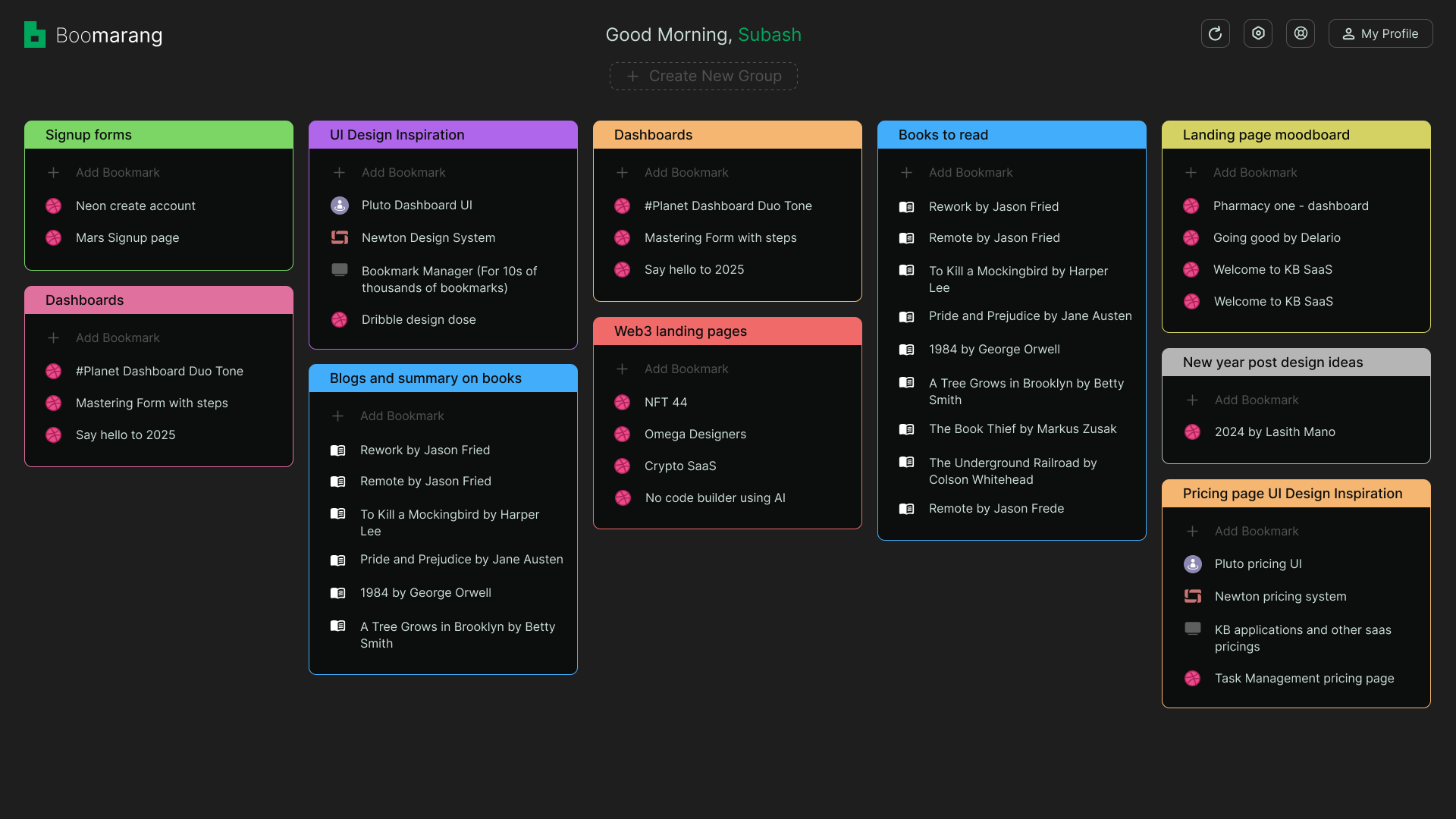 Bookmark Management SaaS Dashboard